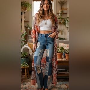 Guess Sheer Patchwork Button Front Kimono Dress Size M